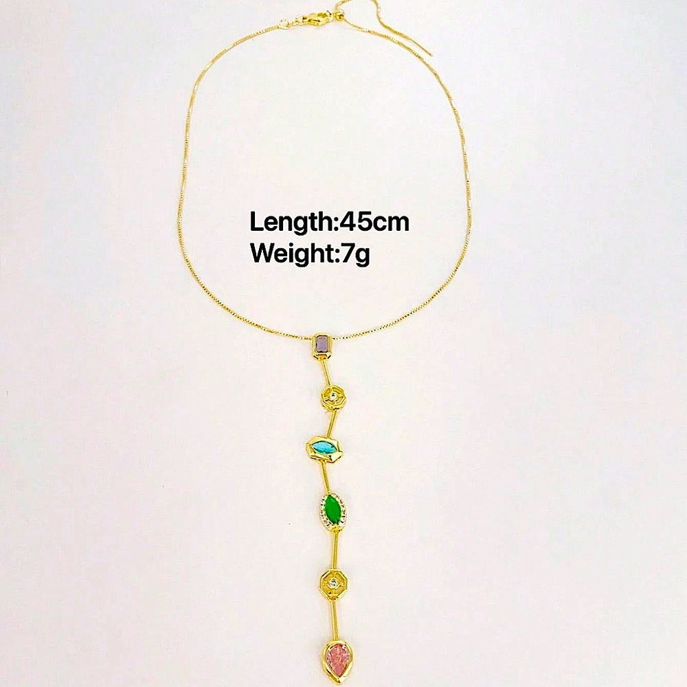 Gold Plated Stainless Steel Multicolor Zircon Tier Necklace Statement - Picture 17 of 17